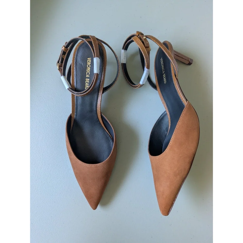 NIB Veronica Beard Colette Pointed-toe Ankle Strap Pump Size US 8M Caramel